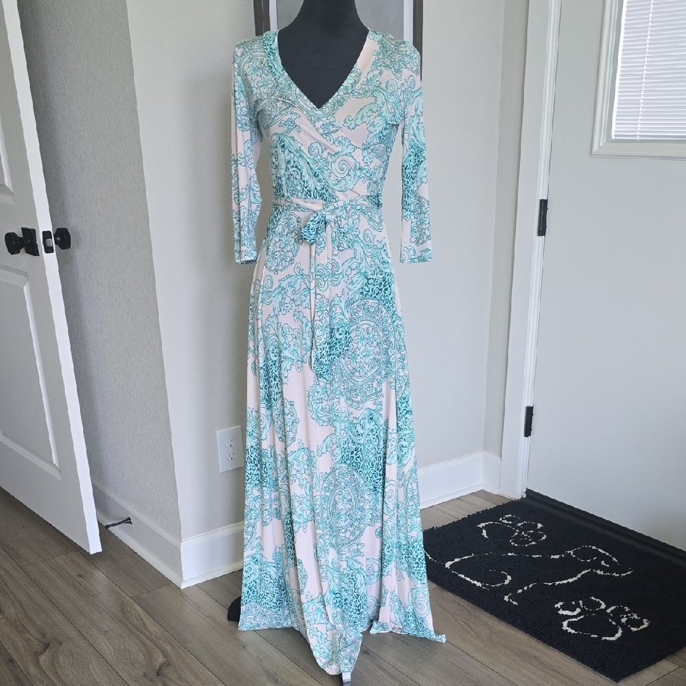 Elegant Aqua Wrap Dress